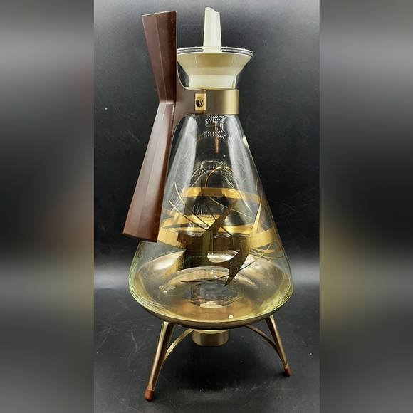 Vintage Inland Glass Atomic Glass Coffee Carafe With Lid & Candle Warmer Stand - Picture 3 of 8